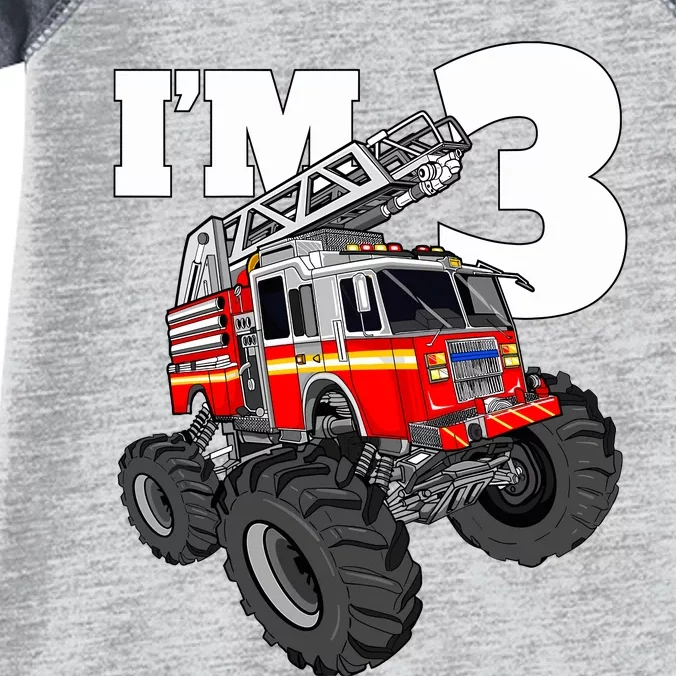 Monster Fire Truck 3rd Birthday Boy 3 Firefighter Infant Baby Jersey Bodysuit