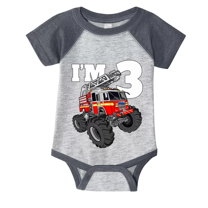 Monster Fire Truck 3rd Birthday Boy 3 Firefighter Infant Baby Jersey Bodysuit