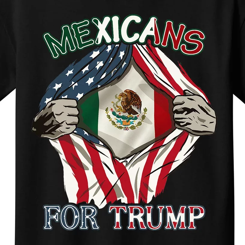 Mexicans For Trump 2024 Mexico Usa Friendship Flag Kids T-Shirt