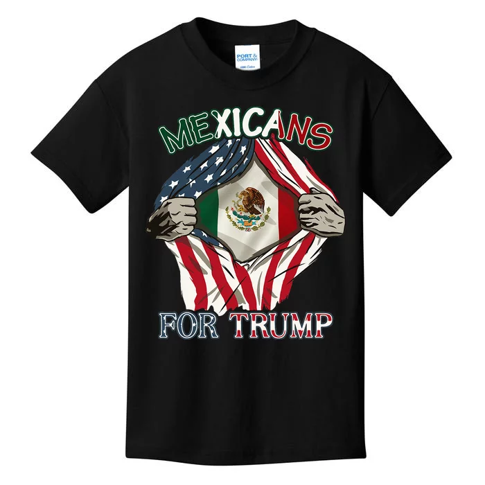 Mexicans For Trump 2024 Mexico Usa Friendship Flag Kids T-Shirt