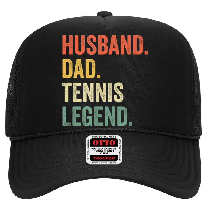 Mens Funny Tennis Player Husband Dad Tennis Legend Vintage TShirt High Crown Mesh Trucker Hat