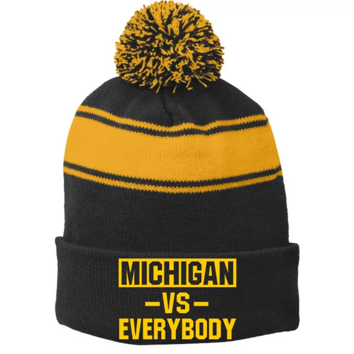 Michigan Football Team Everybody Stripe Pom Pom Beanie