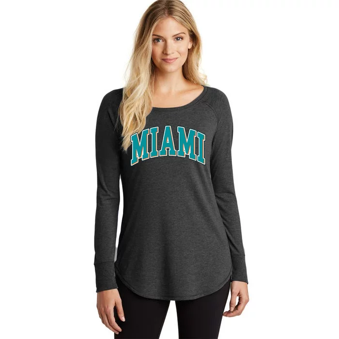 Miami Florida Throwback Design Print Classic Women's Perfect Tri Tunic Long Sleeve Shirt