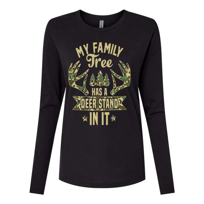 My Family Tree Has A Deer Stand In It Camo Hunting Vintage Womens Cotton Relaxed Long Sleeve T-Shirt