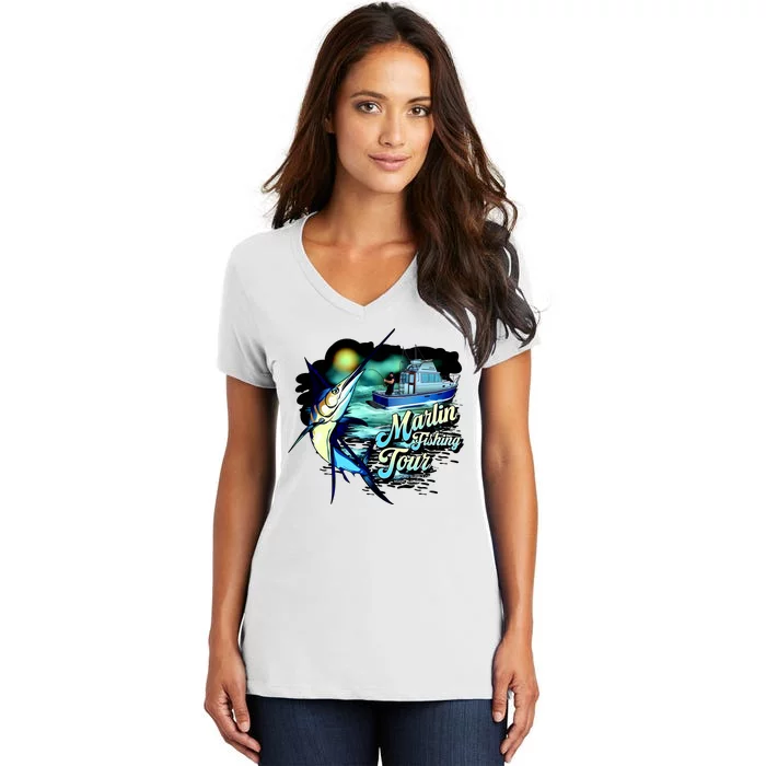 Marlin Fishing Tour Women's V-Neck T-Shirt