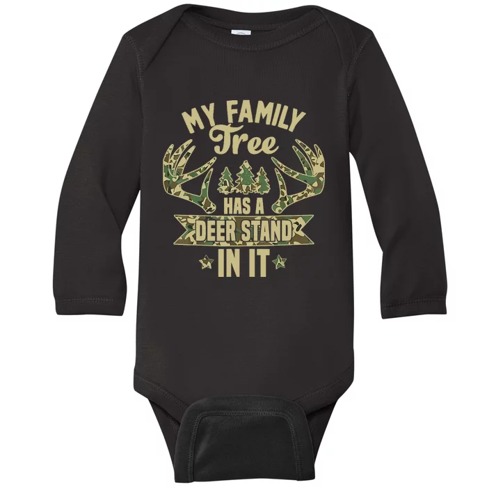 My Family Tree Has A Deer Stand In It Camo Hunting Vintage Baby Long Sleeve Bodysuit