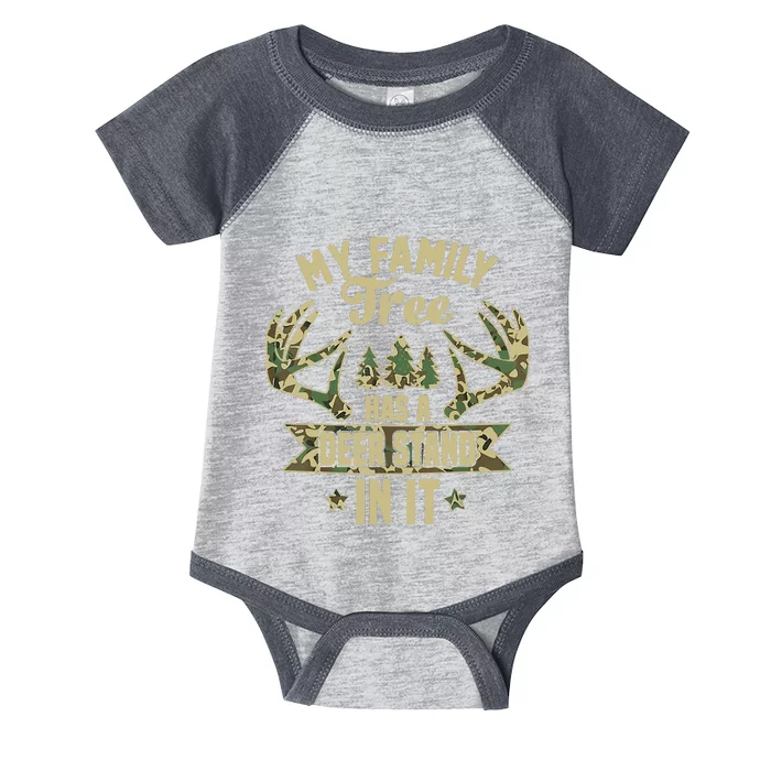 My Family Tree Has A Deer Stand In It Camo Hunting Vintage Infant Baby Jersey Bodysuit