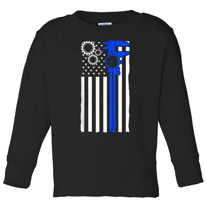 Machinist Flag Tools CNC Machine Operator Machining Toddler Long Sleeve Shirt