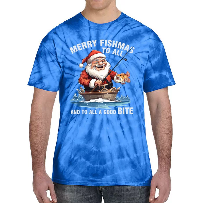 Merry Fishmas To All And A Good Bite Santa Fishing Christmas Great Gift Tie-Dye T-Shirt