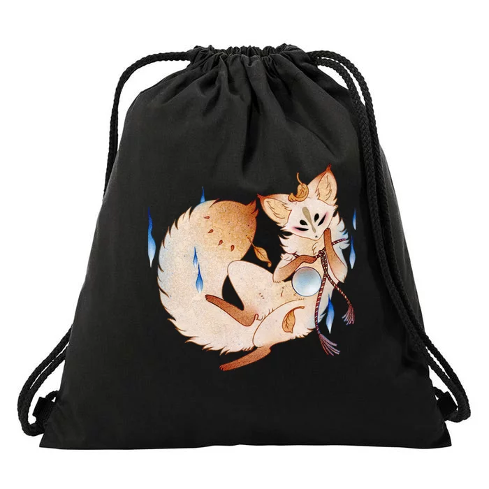 Mischievous Fox Teakitsune Yokai Kitsune Drawstring Bag