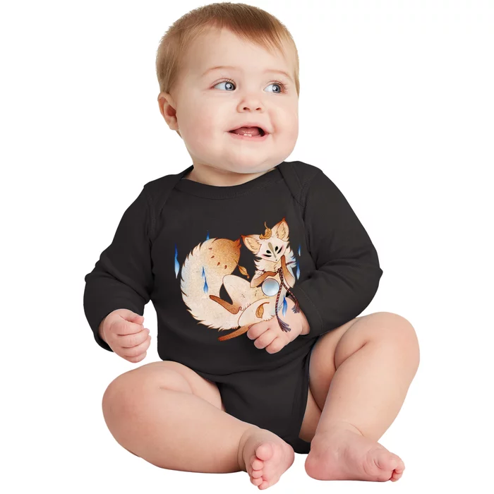 Mischievous Fox Teakitsune Yokai Kitsune Baby Long Sleeve Bodysuit