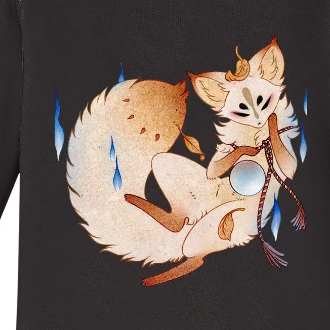 Mischievous Fox Teakitsune Yokai Kitsune Baby Long Sleeve Bodysuit