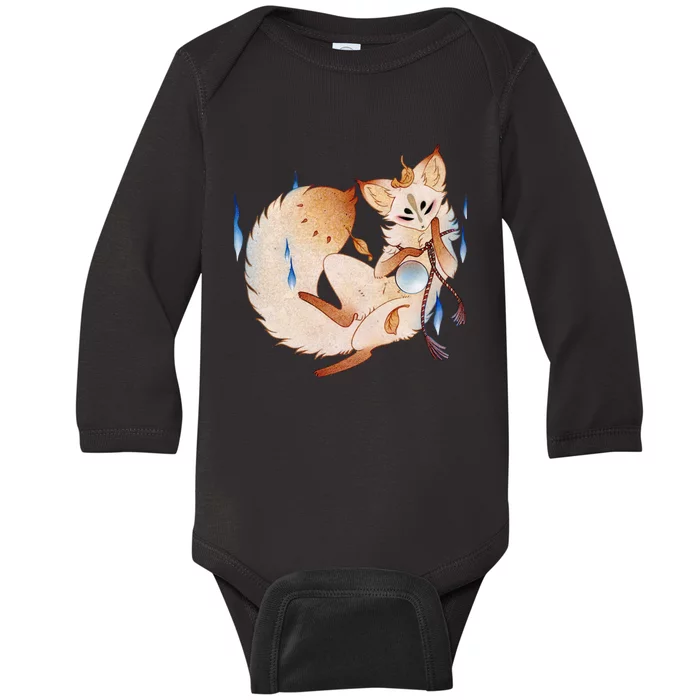 Mischievous Fox Teakitsune Yokai Kitsune Baby Long Sleeve Bodysuit