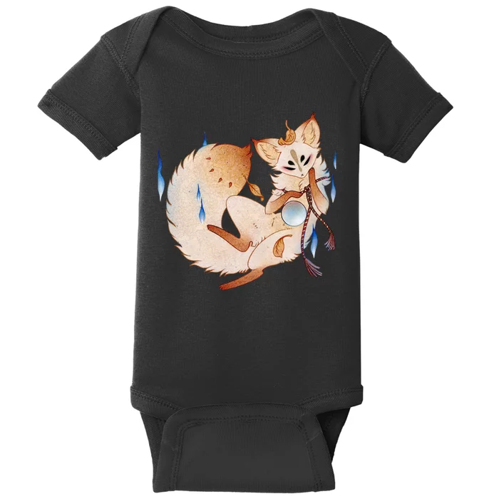 Mischievous Fox Teakitsune Yokai Kitsune Baby Bodysuit