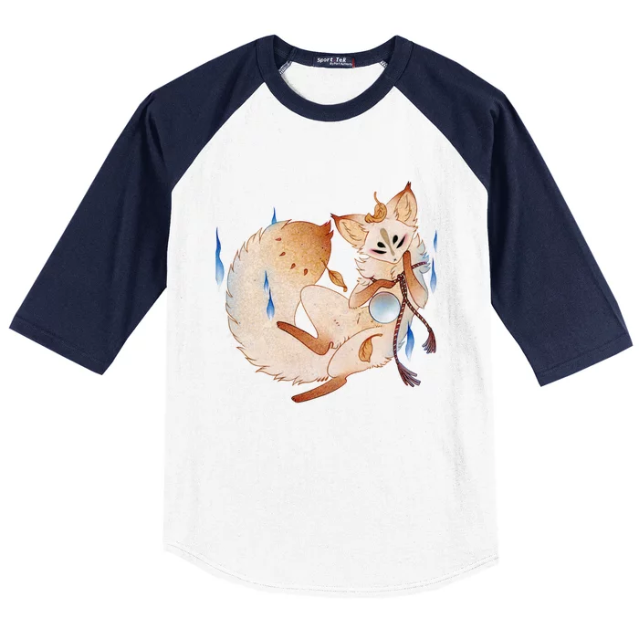 Mischievous Fox Teakitsune Yokai Kitsune Baseball Sleeve Shirt