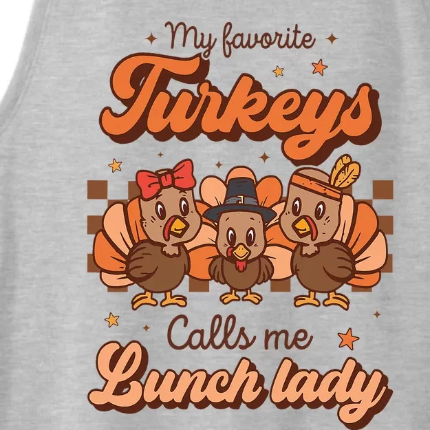 My Favorite Turkeys Calls Me Lunch Lady Groovy Thanksgiving Ladies Tri-Blend Wicking Tank