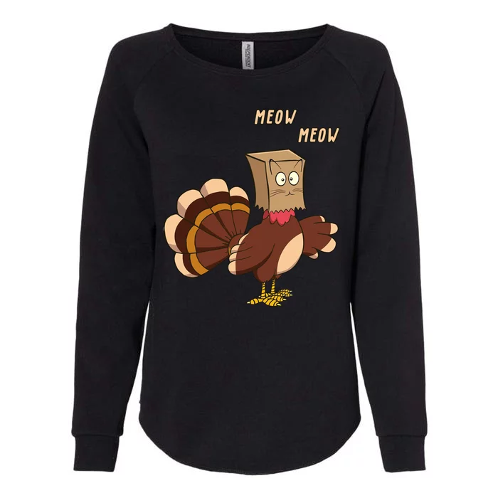 Meow Funny Thanksgiving Turkey Cat Lover Womens California Wash Sweatshirt