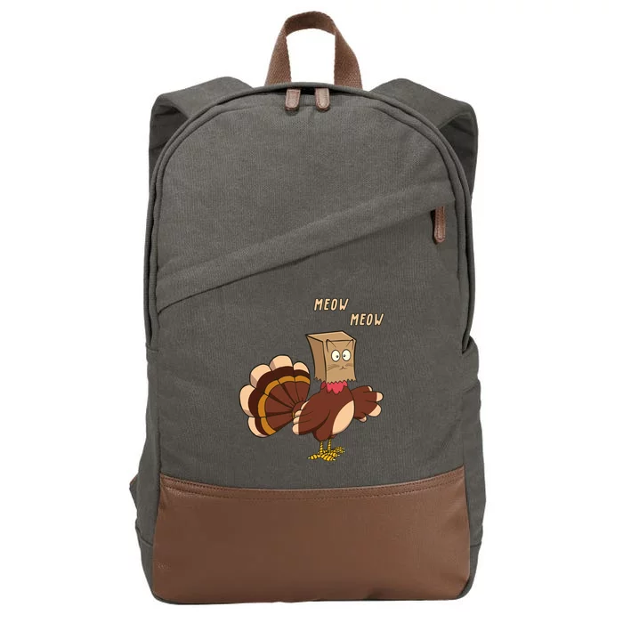 Meow Funny Thanksgiving Turkey Cat Lover Cotton Canvas Backpack