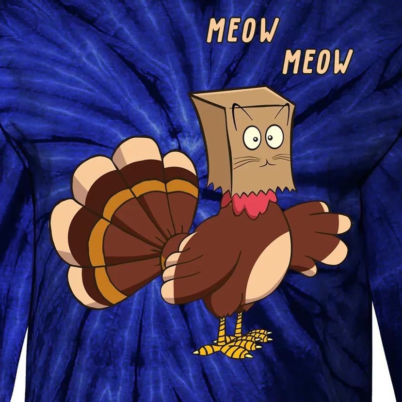 Meow Funny Thanksgiving Turkey Cat Lover Tie-Dye Long Sleeve Shirt