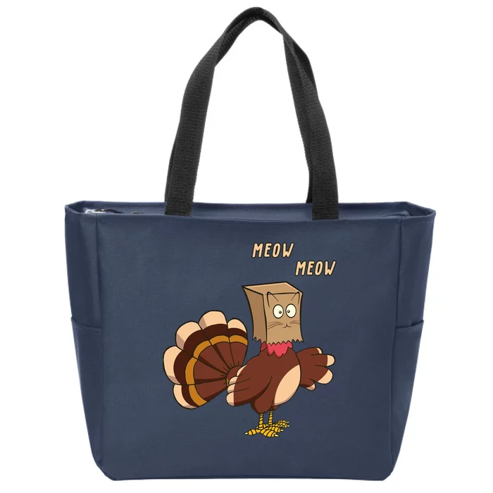 Meow Funny Thanksgiving Turkey Cat Lover Zip Tote Bag