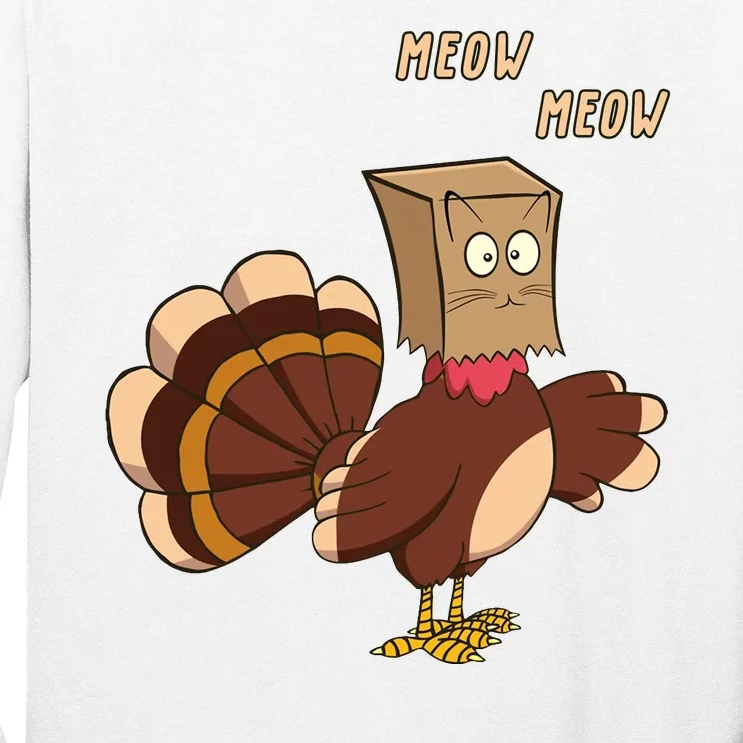 Meow Funny Thanksgiving Turkey Cat Lover Long Sleeve Shirt