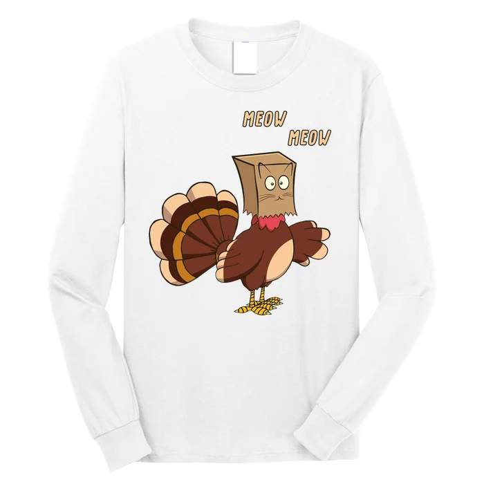 Meow Funny Thanksgiving Turkey Cat Lover Long Sleeve Shirt