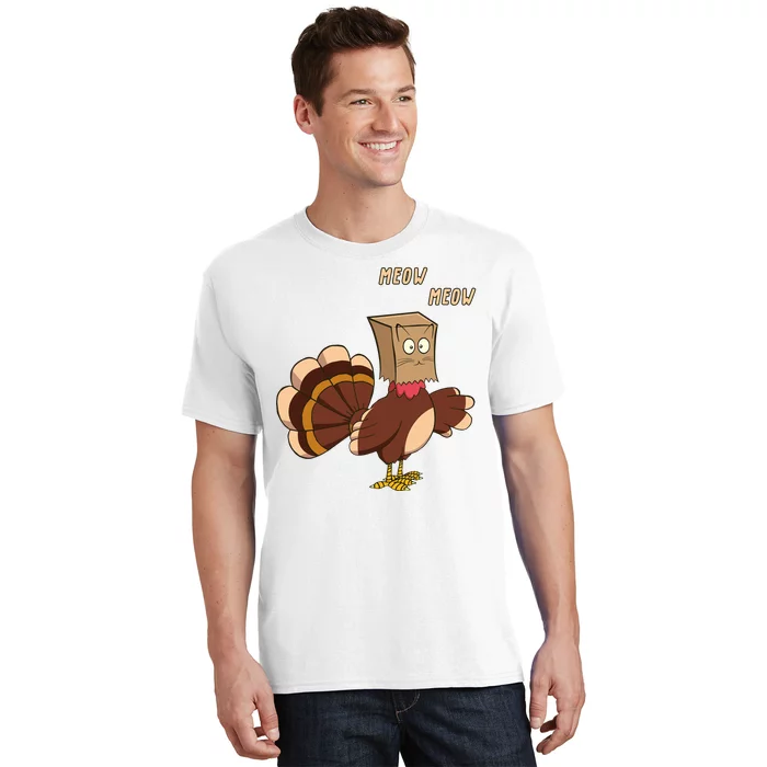 Meow Funny Thanksgiving Turkey Cat Lover T-Shirt