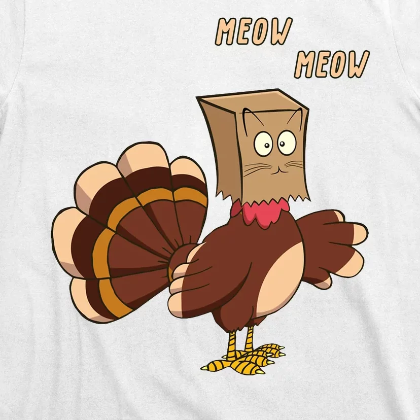 Meow Funny Thanksgiving Turkey Cat Lover T-Shirt