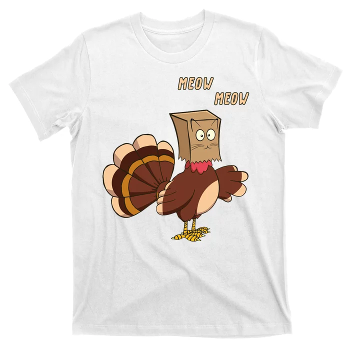 Meow Funny Thanksgiving Turkey Cat Lover T-Shirt