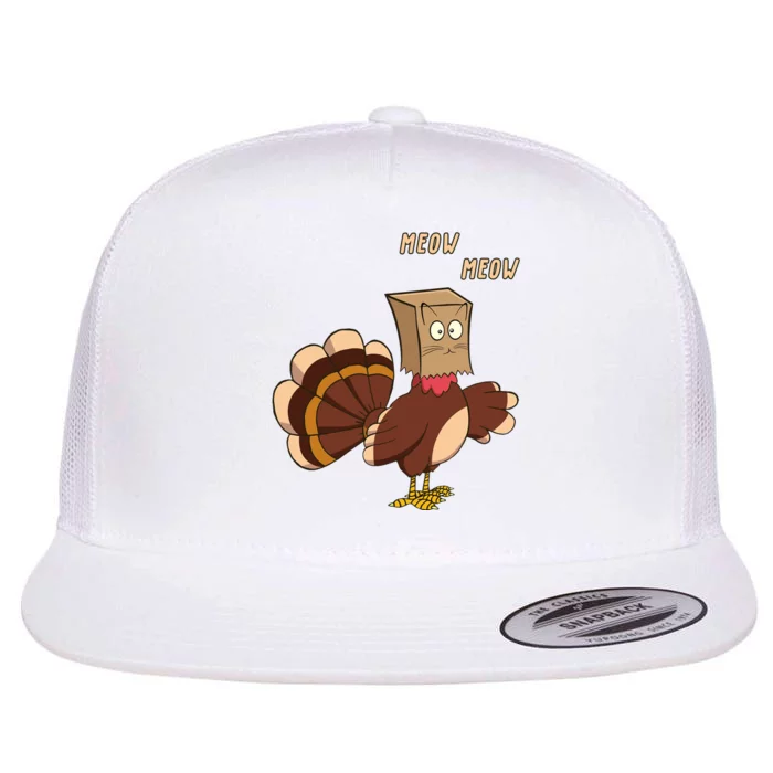 Meow Funny Thanksgiving Turkey Cat Lover Flat Bill Trucker Hat