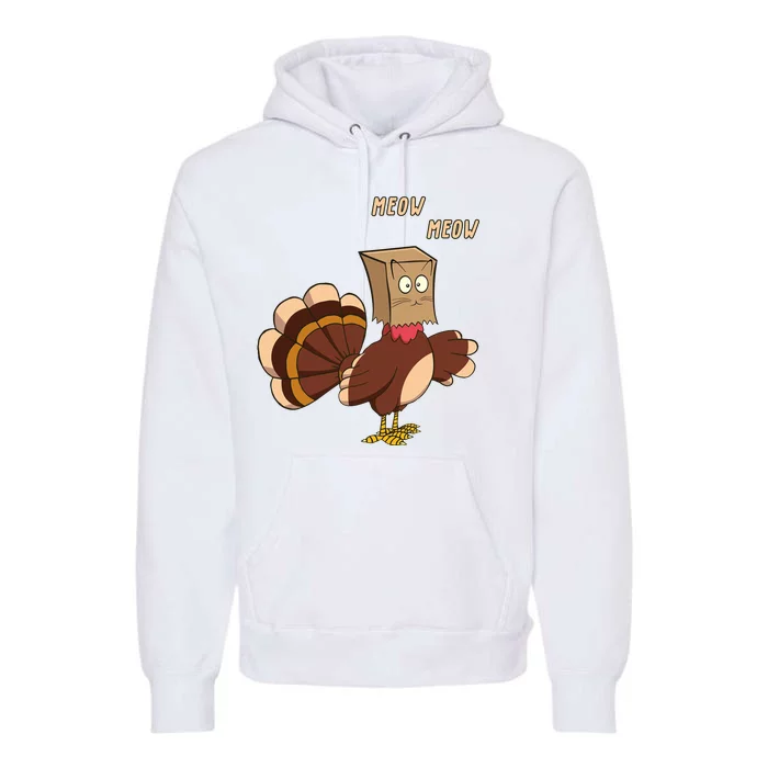 Meow Funny Thanksgiving Turkey Cat Lover Premium Hoodie