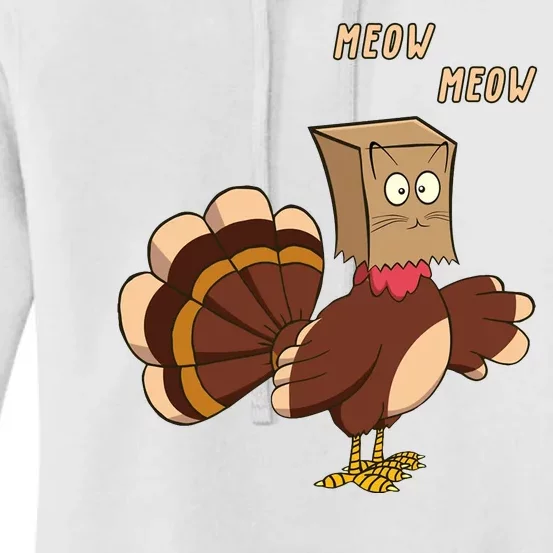 Meow Funny Thanksgiving Turkey Cat Lover Women's Pullover Hoodie