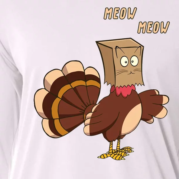 Meow Funny Thanksgiving Turkey Cat Lover Cooling Performance Long Sleeve Crew