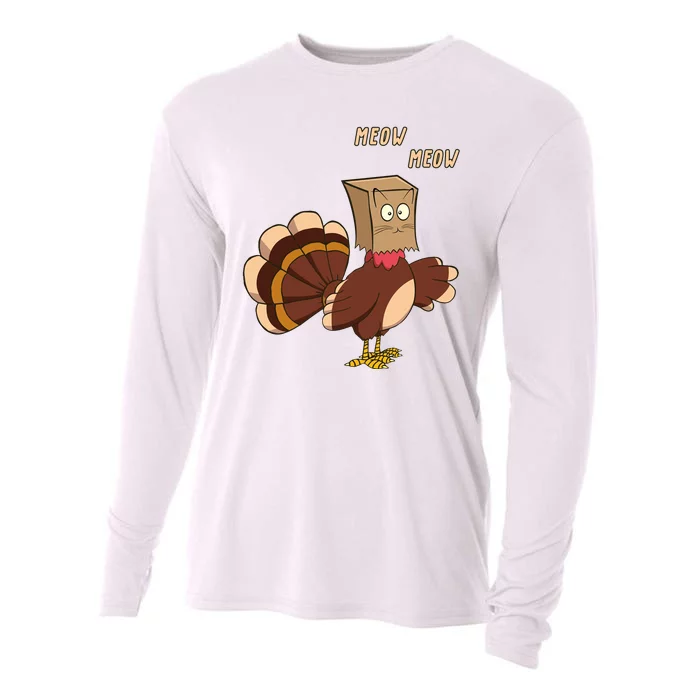 Meow Funny Thanksgiving Turkey Cat Lover Cooling Performance Long Sleeve Crew