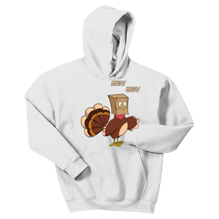 Meow Funny Thanksgiving Turkey Cat Lover Kids Hoodie