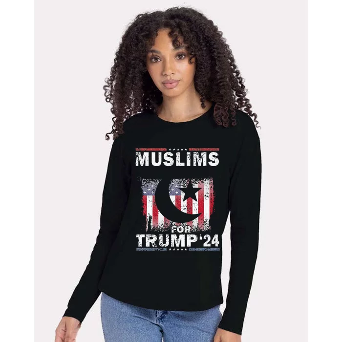 Muslims For Trump 2024 Donald Trump 2024 Elections Usa Flag Premium Womens Cotton Relaxed Long Sleeve T-Shirt