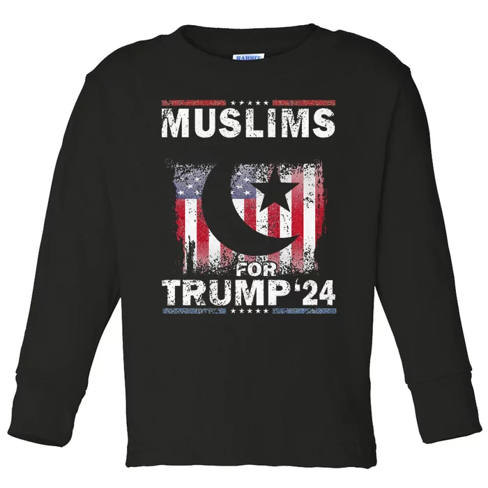 Muslims For Trump 2024 Donald Trump 2024 Elections Usa Flag Premium Toddler Long Sleeve Shirt