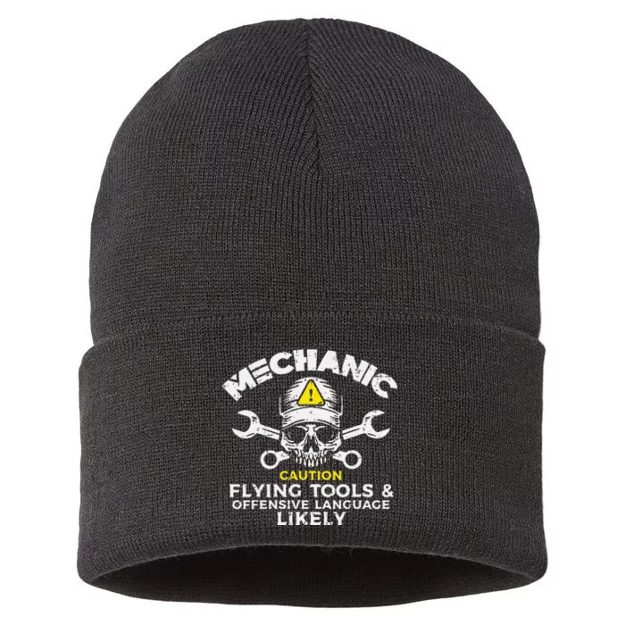 Mechanic Flying Tools Wrench Funny Car Auto Garage Dad Sustainable Knit Beanie