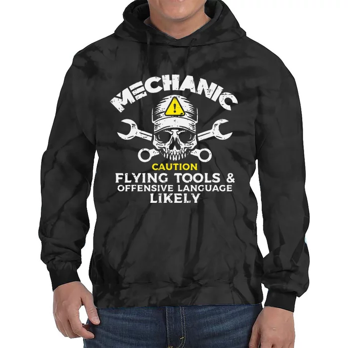 Mechanic Flying Tools Wrench Funny Car Auto Garage Dad Tie Dye Hoodie