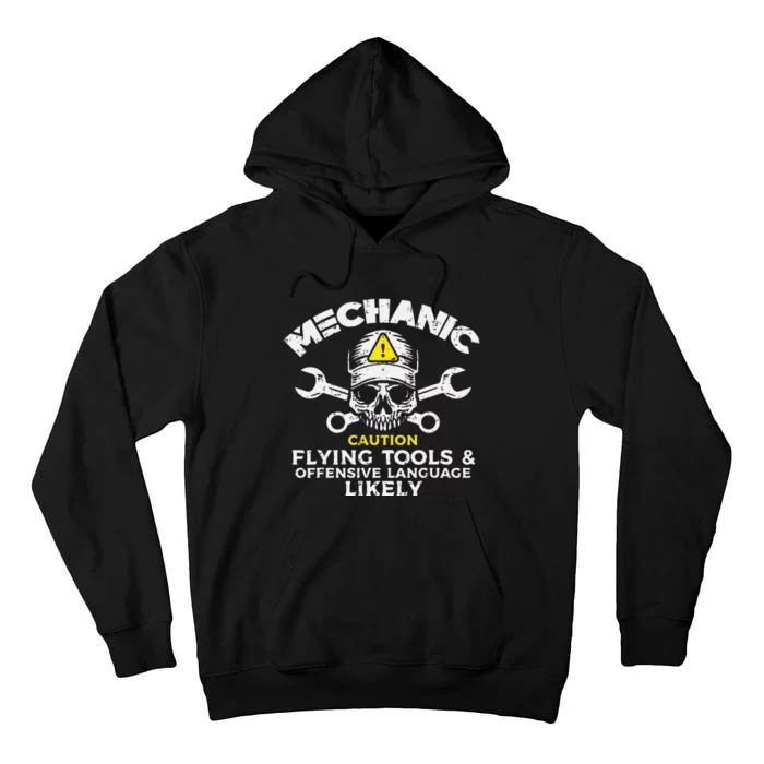 Mechanic Flying Tools Wrench Funny Car Auto Garage Dad Tall Hoodie