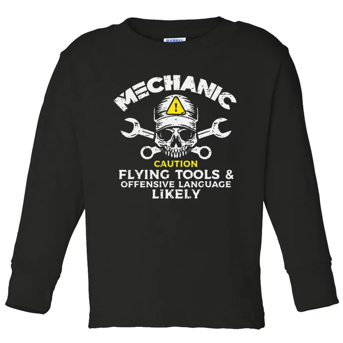 Mechanic Flying Tools Wrench Funny Car Auto Garage Dad Toddler Long Sleeve Shirt