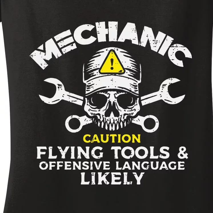 Mechanic Flying Tools Wrench Funny Car Auto Garage Dad Women's V-Neck T-Shirt