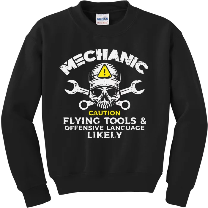 Mechanic Flying Tools Wrench Funny Car Auto Garage Dad Kids Sweatshirt