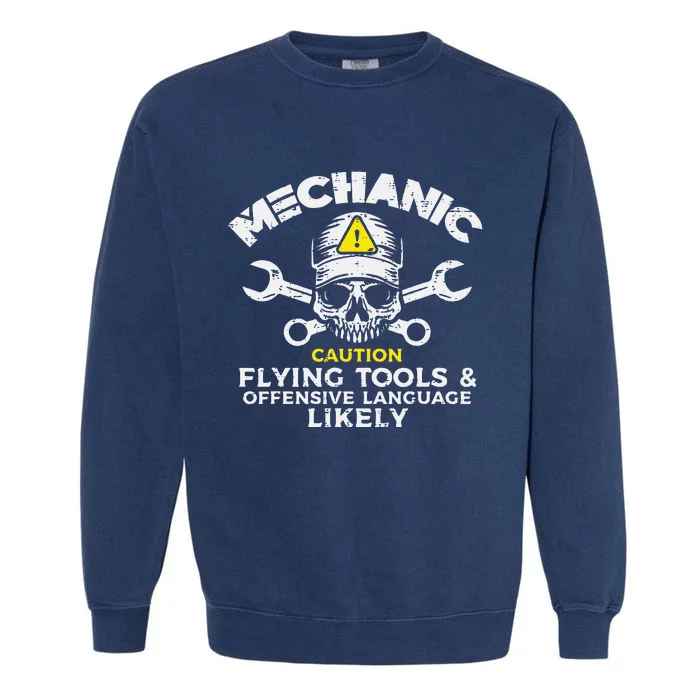 Mechanic Flying Tools Wrench Funny Car Auto Garage Dad Garment-Dyed Sweatshirt