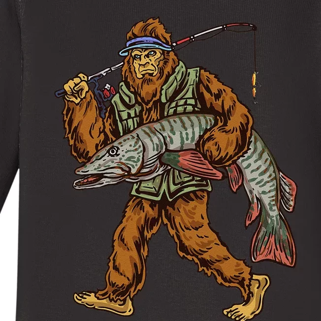 Muskie Fishing Tiger Musky Hunting Bigfoot Fishermen Baby Long Sleeve Bodysuit