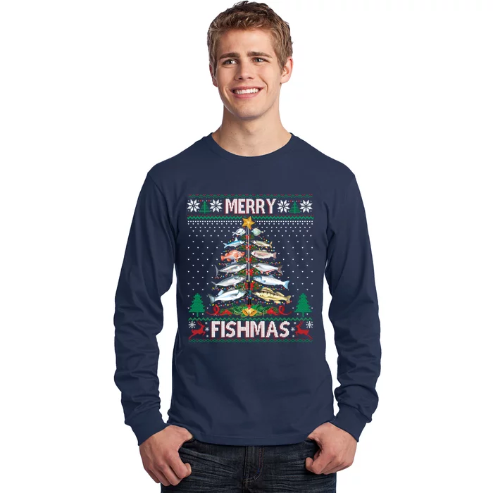 Merry Fishmas Fishing Ugly Christmas Sweater Boy Long Sleeve T-Shirt