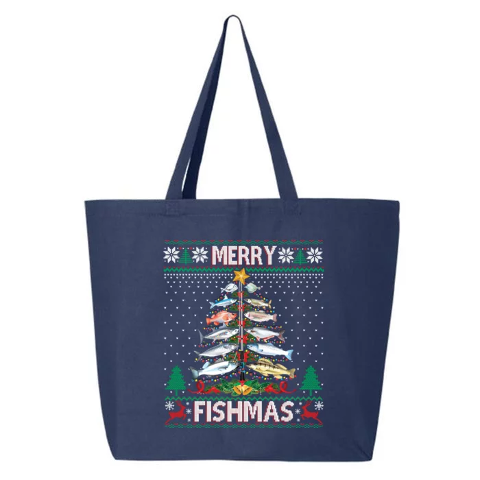 Merry Fishmas Ugly Sweater Fish Fishing Rod Christmas Tree 25L Jumbo Tote