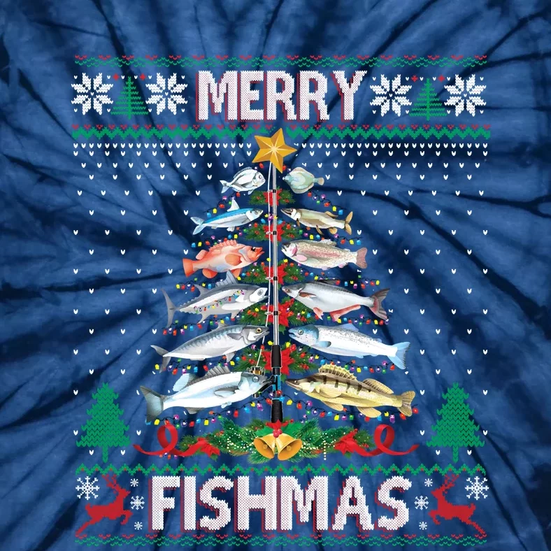 Merry Fishmas Ugly Sweater Fish Fishing Rod Christmas Tree Tie-Dye