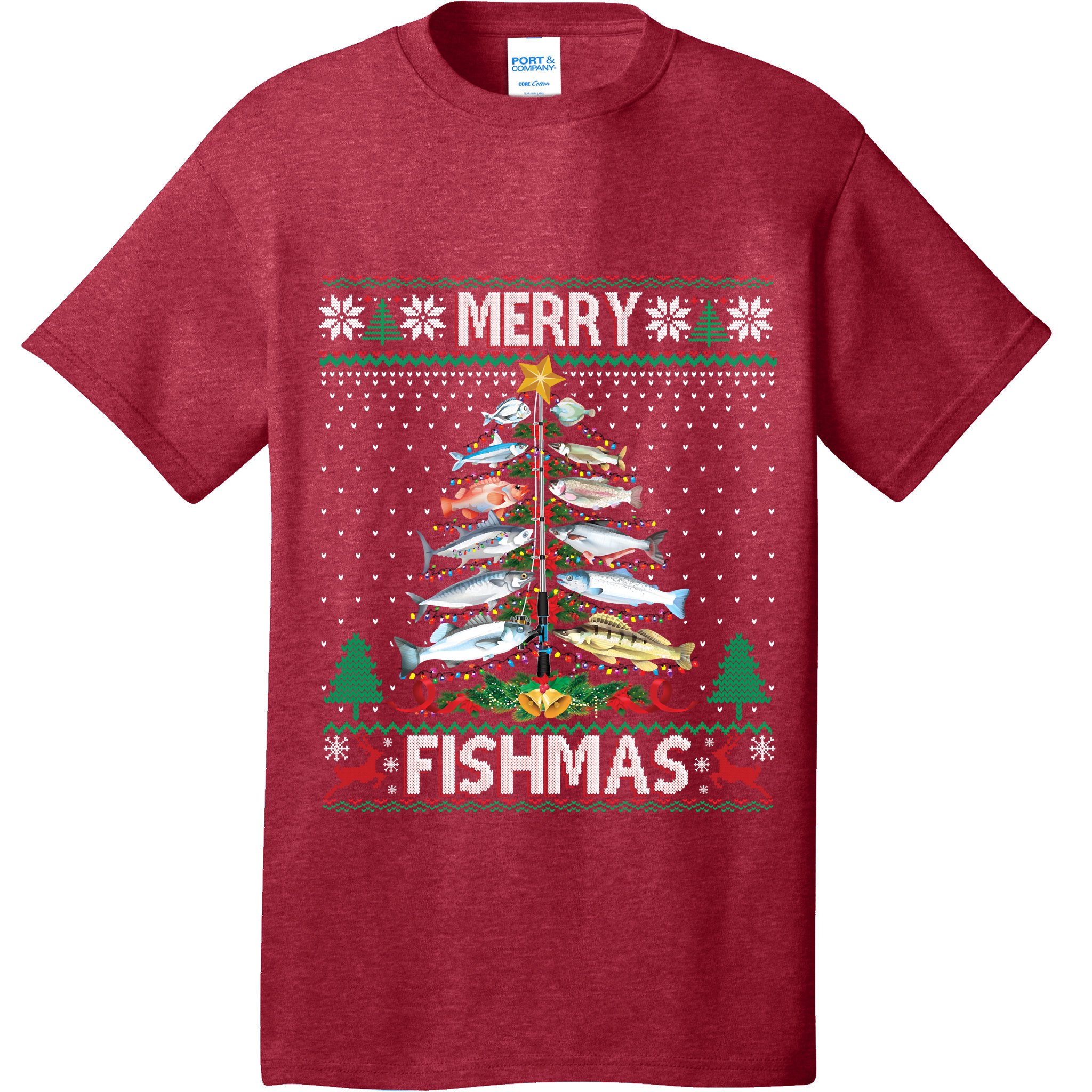 Merry Fishmas Ugly Sweater Fish Fishing Rod Christmas Tree T-Shirt