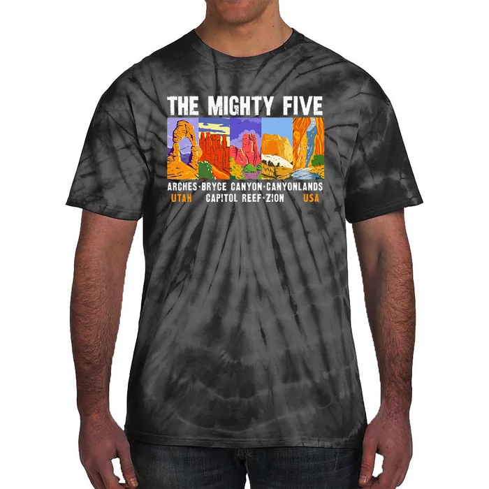 Mighty Five Utah National Parks Distressed Vintage Tie-Dye T-Shirt